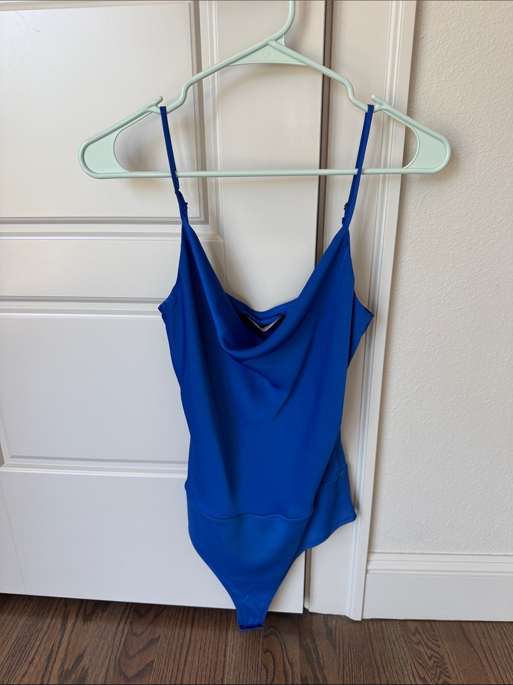 Women’s NWT Deluc Royal Blue Draped Cowl Neck Bodysuit
